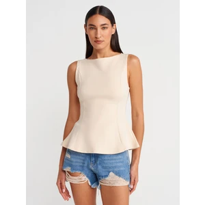 21001 Kayık Yaka Peplum Top-Taş