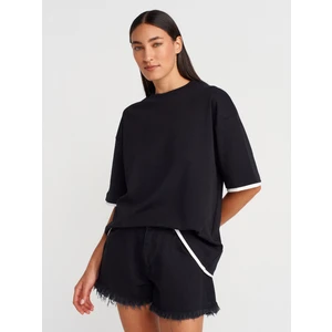 31894 Çift Görünümlü Oversize T-Shirt-Siyah