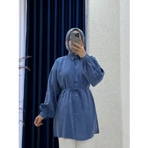 Yelilia Bağcıklı Robalı Modal GÖMLEK-PE223 Mavi