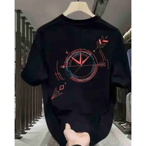 Kırmızı Mavi Pusula Baskılı Özel Tasarım Oversize Tshirt
