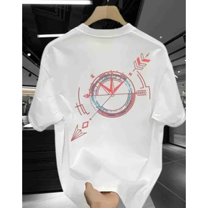 Kırmızı Mavi Pusula Baskılı Özel Tasarım Oversize Tshirt