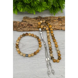 Erkek Taş Jasper Doğal Taş Tesbih ve Bileklik Set 8 mm BT049