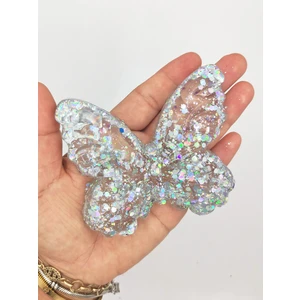 Kelebek Şeffaf Glitter Simli Moj Moj Taba Squishy Sıkma 10X8 cm Simli Sukuşi - Gri
