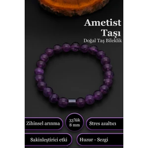 Ametist Bileklik Kadın Erkek Doğal Taş Bileklik 8 mm BT024