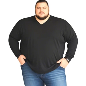 Erkek Büyük Beden Oversize Uzun Kollu V Yaka T-Shirt 3xl 4xl 5xl 6xl 7xl 8xl
