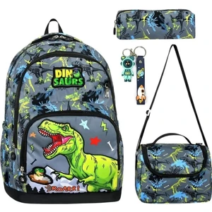 Trex Okul Çantası Dinazor Okul Çantas Erkek 3lü Set Okul Çantası Lüx