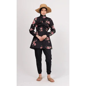 Nuu Çiçek Desenli Tesettür Mayo Takımı (Üst + Pantolon + Çanta) – 3’lü Paraşüt Pantolonlu Set