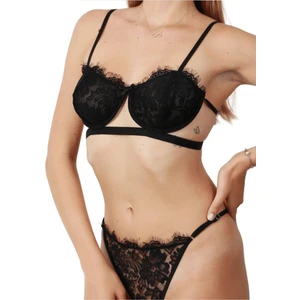 Sparkle and Glimmer MAYA BLACK Siyah İnce Dantel Detaylı  Balenli Desteksiz Bralet İç Giyim Sütyen Külot Çamaşır Takımı