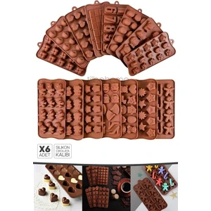6'lı Silikon Dubai Çikolata Kalıbı Çok Figürlü Mini Jelibon Şekilli Buzluk Dondurma Kalıpları