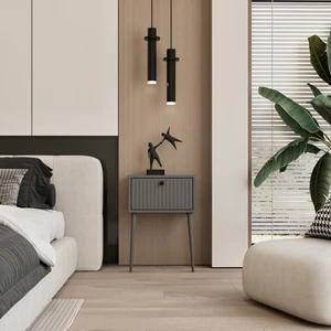 Canopus Mdf Gri Ahşap Ayaklı Tek Kapaklı Komodin