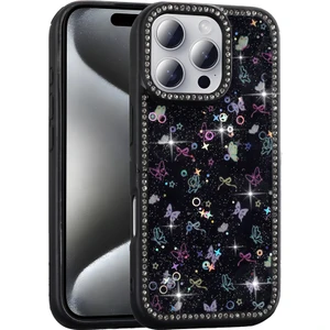 iPhone 16 Pro Kılıf Taşlı ve Simli Tasarım Azra Kapak