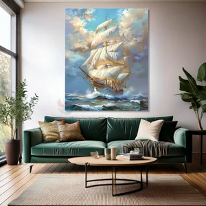 Beyaz Yelkenli Gemi Kanvas Tablo Salon Tablosu Duvar Dekoru