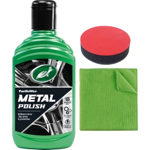 Turtle Wax Krom ve Metal Parlatıcı 300 ml + Cila Süngeri + Mikrofiber Bez