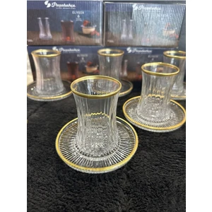 El Dekorlu Kesme 12 Parça Yaldızlı Elysia Çay Seti