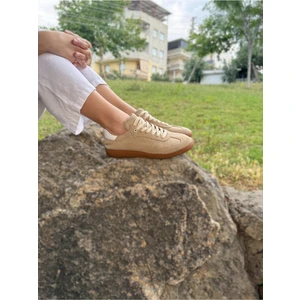 Lunor Bej Süet Günlük Hakiki Deri Kadın Sneaker