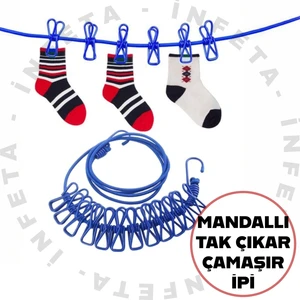 12 Mandallı Taşınabilir Elastik Balkon Koridor Kamp Piknik Koridor Yatak Odası Ofis Çamaşır Asma Ipi