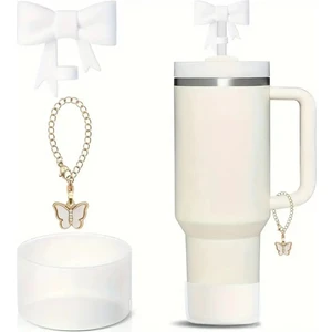 Quencher Uyumlu 30 - 40 Oz 3'lü Aksesuar Tıpa Charm Taban Koruyucu Silikon Beyaz Set