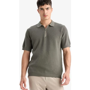 %100 Pamuk Standart Fit Yarım Fermuarlı Kısa Kollu Triko Polo Tişört E5862AX25SM