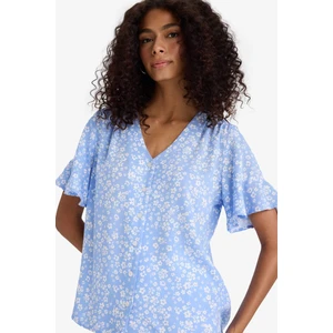 Regular Fit Çiçekli V Yaka Kısa Kollu Gömlek D2810AX25SM