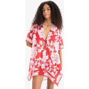 Regular Fit Tropikal Desenli Şifon Plaj Kimono-Fall in Love E8221AX25SP