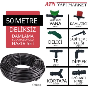 50 Metre 16MM Deliksiz Damlama Sulama Borusu Hortumu Seti | Su Tasarruflu Bahçe Sulama Sistemi