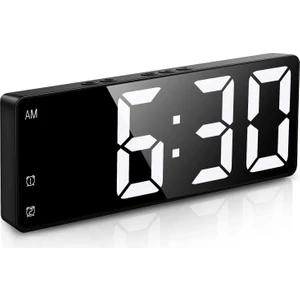 Aynalı Alarm Saat Takvimli Termometre LED Dijital Modern Masa Saati