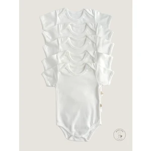 %100 Organik Pamuk Ekru Kısa Kollu Çıtçıtlı 5 Adet Bebek Body | Zıbın | Yenidoğan | 0-12 Ay