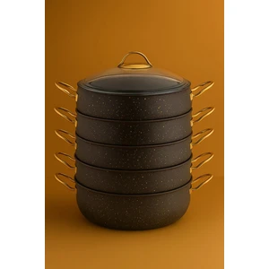 Yunusoğlu Home 30 cm 5 Katlı Granit Mantı Tenceresi – 7.5 Litre, Cam Kapaklı, Orta Asya Yöresel Özel Tasarım