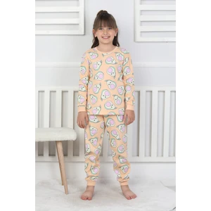 %100 Pamuk Süprem Penye Kumaş Avokado Desenli Uzun Kollu Bisiklet Yaka Kız Çocuk Pijama