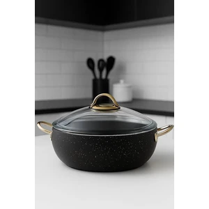 Yunusoğlu Home Granit Tencere 24 cm – 4.5 Litre, Gold Kulplu, Yanmaz Yapışmaz, Cam Kapaklı