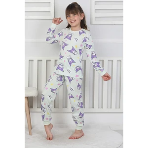 %100 Pamuk Süprem Penye Kumaş Uzun Kollu Bisiklet Yaka Kız Çocuk Pijama Takımı 3-8 Yaş