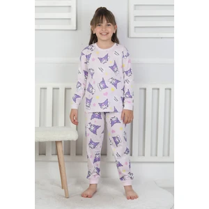 %100 Pamuk Süprem Penye Kumaş Uzun Kollu Bisiklet Yaka Kız Çocuk Pijama Takımı 3-8 Yaş