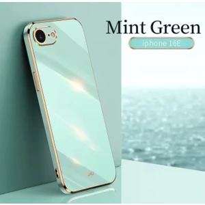 Apple iPhone 16E Kılıf Kamera Korumalı Parlak Gold Altın Işlemeli Kenarlı Yumuşak Silikon Kapak