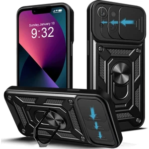 Iphone 13 - 14 Kılıf Kamera Korumalı Sürgülü Yüzüklü Armor Military Tank Kızaklı Kapak