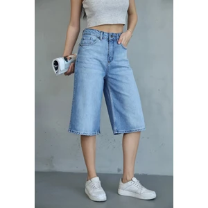 Baggy Buz Yıkama Jean Şort Bermuda