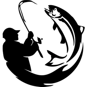 Balıkçı Balık Yakalayan Adam Sticker 17X17 cm Siyah