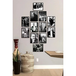 12 Parça Çerçeve Görünümlü Atatürk Fotoğrafları Duvar Dekoru Salon Oturma Odası Ofis Için Tablo Seti