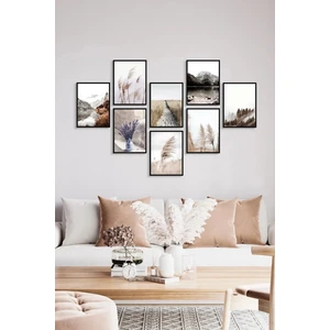 8 Parça Çerçeve Görünümlü Buğday Dağ Manzaralı Duvar Dekoru Salon Oturma Yatak Odası Için Tablo Seti