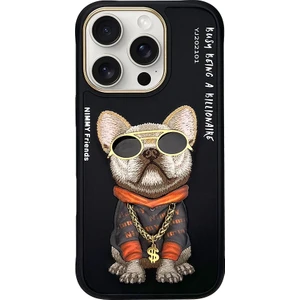 iPhone 16 Pro Max Uyumlu 3D Gözlük Zincir Köpek Detaylı Nakış İşlemeli Kabartmalı Cool Glasses Kılıf