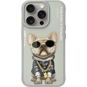 iPhone 15 Pro Max Uyumlu 3D Gözlük Dolar Zincir Köpek Nakış İşlemeli Kabartmalı Cool Glasses Kılıf