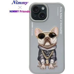 iPhone 15 Uyumlu 3D Gözlük Dolar Zincir Köpek Detaylı Nakış İşlemeli Kabartmalı Cool Glasses Kılıf