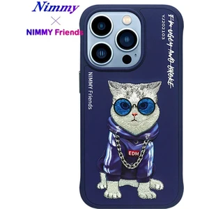 iPhone 15 Pro Max Uyumlu 3D Gözlük Zincir Handsome Kedi Nakış İşlemeli Kabartmalı Cool Glasses Kılıf