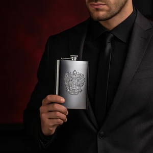 Çelik Kabartmalı Kartal Figür 9 Oz 270 ml Cep Viski Içki Matarası