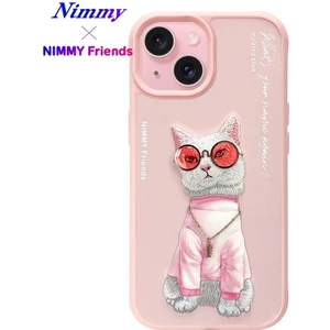 iPhone 15 Uyumlu 3D Gözlük Zincir White Kedi Detaylı Nakış İşlemeli Kabartmalı Cool Glasses Kılıf