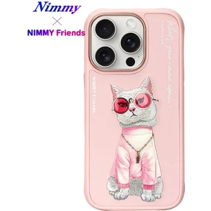 iPhone 16 Pro Uyumlu 3D Gözlük Zincir White Kedi Nakış İşlemeli Kabartmalı Cool Glasses Kılıf