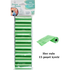 Bamm Bamm Kirli Bebek Bezi Poşeti Çanta Boy Yeşil 8 Rulo (120 Adet)