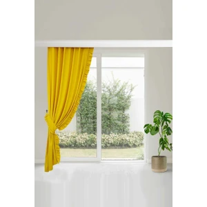 Fırfırlı Vintage Kadifemsi Dertsiz Pamuk Keten Perde (En x Boy) - Tek Kanat