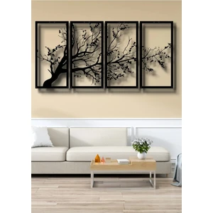 Siyah Ahşap 4 Parça Hayat Ağacı Duvar Dekoru Salon Oturma Yatak Odası Ofis Antre Için Duvar Dekoru