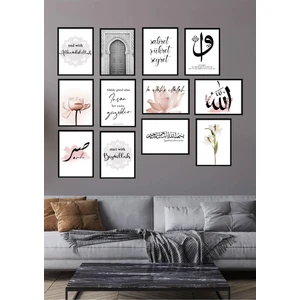12 Parça Sabret Şükret Dua Et Duvar Dekoru Salon Oturma Odası Ofis Mutfak Konsepti Için Tablo Seti