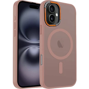 Apple iPhone 16 Kılıf Açık Pembe Magsafe Wireless Şarj Özellikli Mat Silikon Kapak